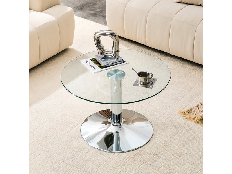  Table basse ronde moderne en verre trempé, structure métal noir, ø 70 cm, h 45 cm, stable  - Conforama D
