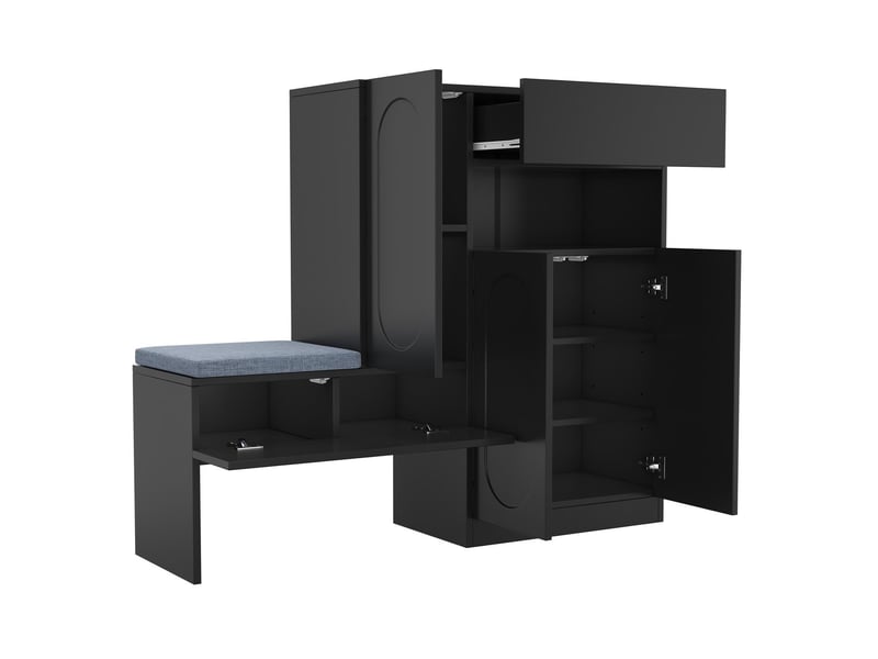 Lit capitonné 130x35x110, banquette intégrée avec portes à fermeture douce et compartiments réglables lit rembourré - Conforama D