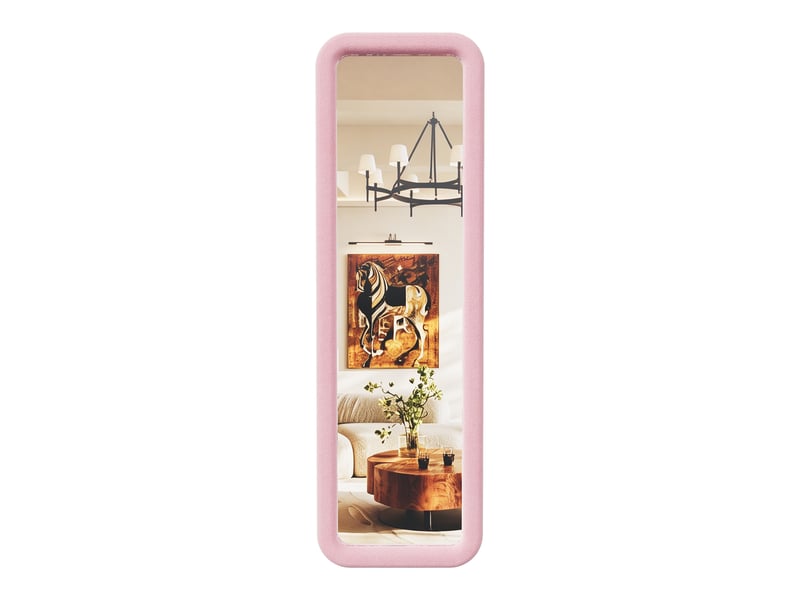 Miroir en pied rectangulaire - 160x50 cm - miroir corps entier avec cadre en flanelle - rose - Conforama A