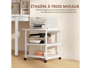 Support d'imprimante desserte de rangement 3 niveaux étagères mobile sur 50l x 50l x 52,5h cm roulettes