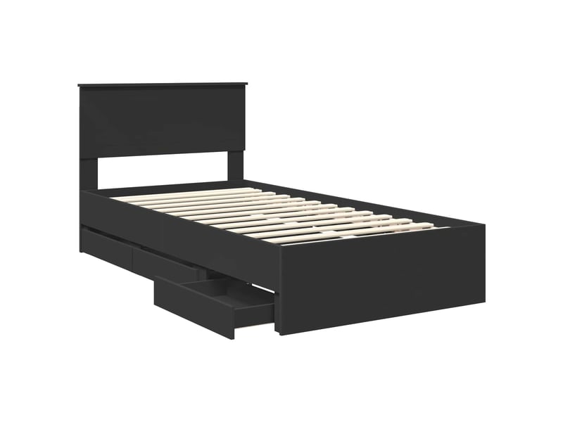 Lit simple- lit adulte - cadre de lit avec tiroir noir 100 x 200 cm bois ingénierie - Conforama D