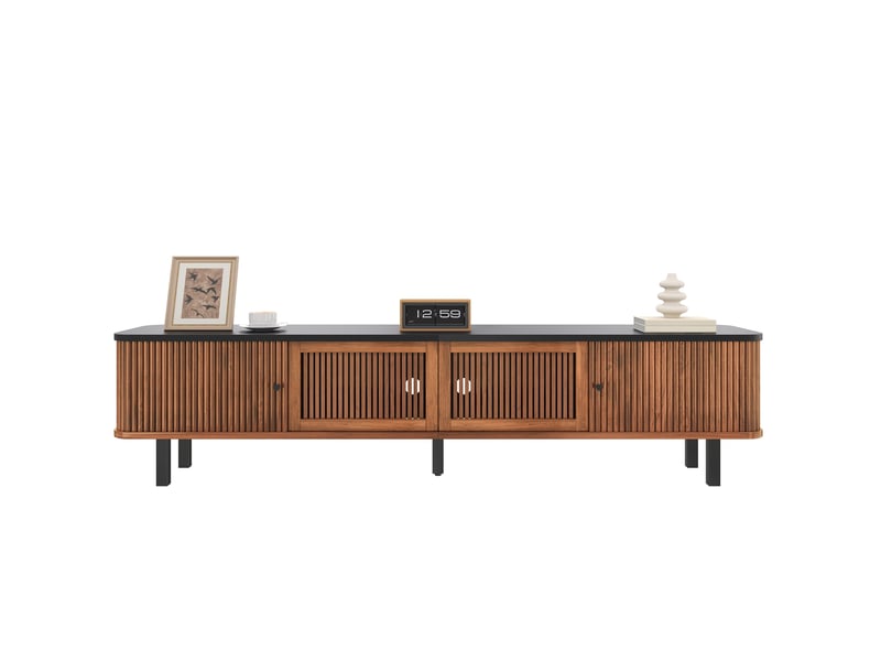  Meuble tv bas 190 x 35 x 45 cm, 2 portes coulissantes, grille, noyer  - Conforama A