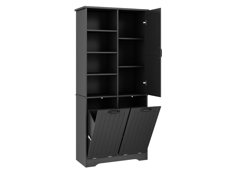  Colonne de salle de bains 78 x 35 x 172,7 cm, noire en mdf, 2 paniers à linge et étagères réglables  - Conforama D