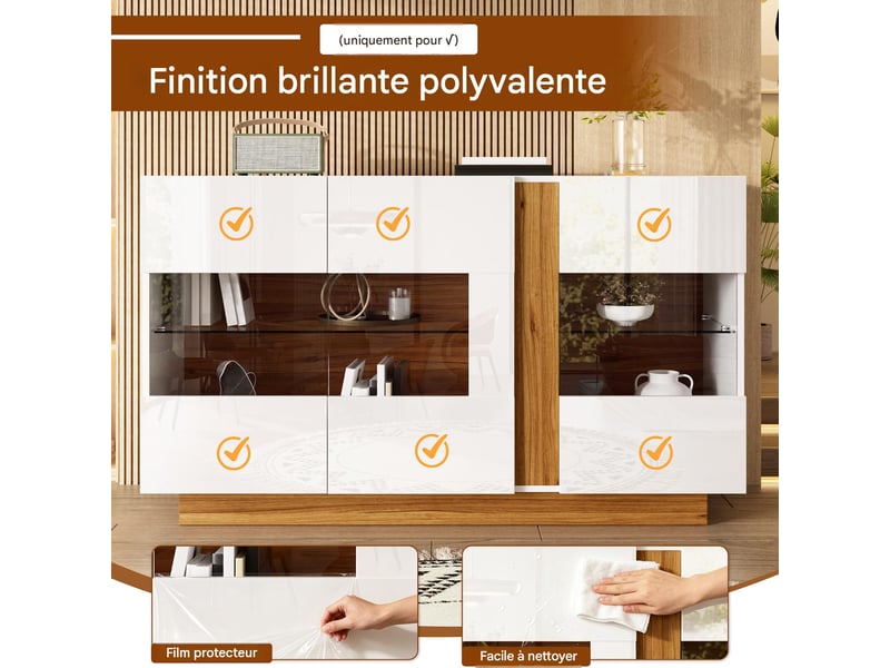  Buffet 3 portes en acrylique avec éclairage led blanc et naturel  - Conforama E