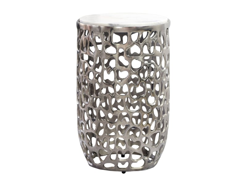 Finebuy table d'appoint ronde en aluminium 30cm argente – table d'appoint avec plateau en marbre – table basse design en métal pour salon – table de salon ronde moderne – table décorative faite à la main  - Conforama A