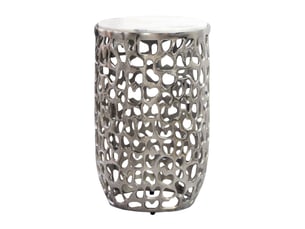 Finebuy table d'appoint ronde en aluminium 30cm argente – table d'appoint avec plateau en marbre – table basse design en métal pour salon – table de salon ronde moderne – table décorative faite à la main