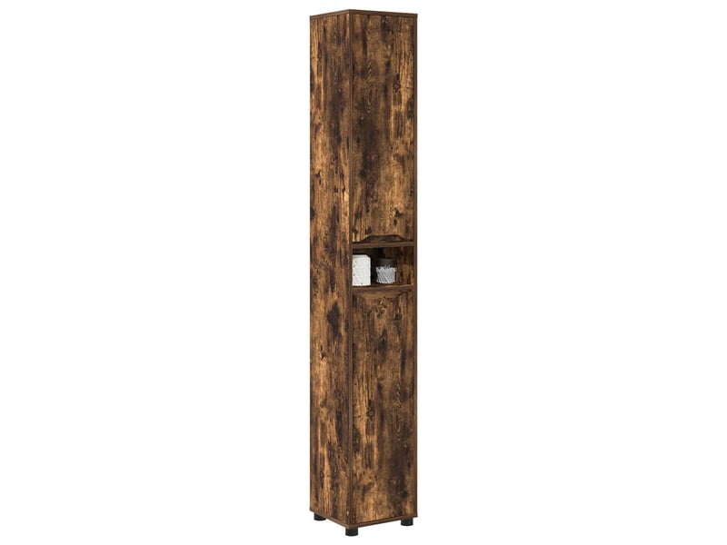  Cabinet de salle de bain, meuble de rangement chêne fumé 30.5x30x195 cm  - Conforama C
