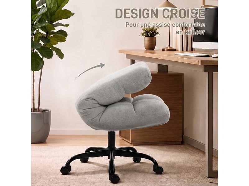  Fauteuil salon sans accoudoirs, chaise pivotante en tissu chenille, 75 x 95 x 90 cm gris clair, assise large  - Conforama R
