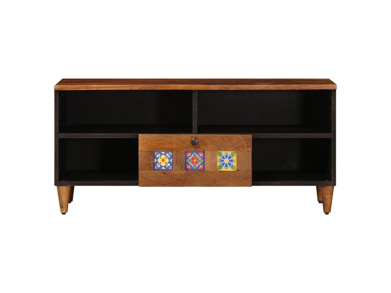  Meuble tv - banc tv - meuble de rangement noyer 100 x 33 x 46 cm bois de mangue massif  - Conforama D