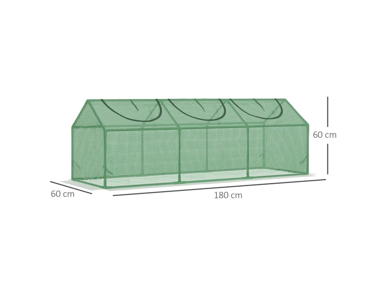  Mini serre de jardin pe 180x60x60 cm – vert foncé – fenêtres enroulables, housse imperméable anti-uv, structure stable  - Conforama C
