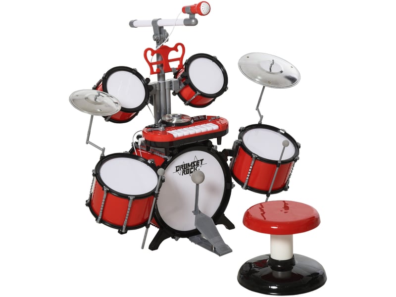  Kit de batterie enfant drum set avec tabouret micro connexion usb et accessoires  - Conforama A