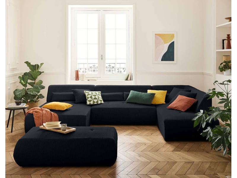  Onyx - canapé panoramique modulable d'angle droit 7 places - en velours côtelé - lisa design - noir ONYX - Conforama D