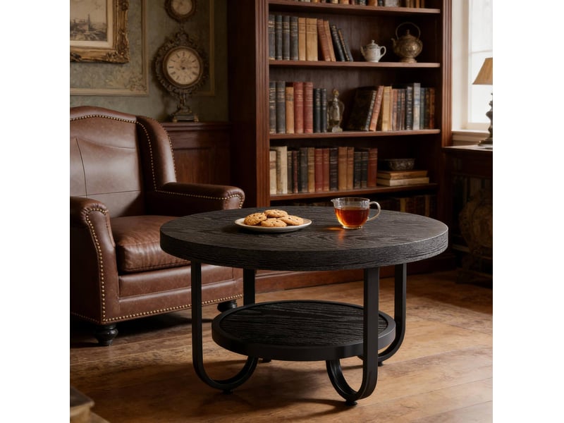  Table basse ronde à deux niveaux en mdf et métal, noir, 80 x 80 x 45 cm  - Conforama C