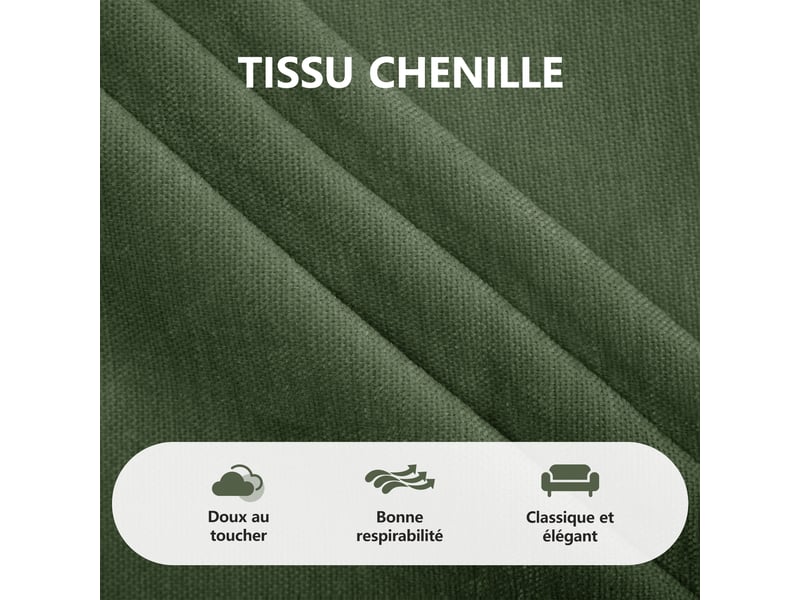  Canapé modulable 3 places en chenille verte 253x143x88 cm avec 2 poufs, coussins lombaires et montage facile salon W3325S00594 - Conforama R
