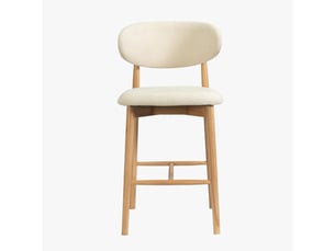 Tabouret en tissu bouclette beige pieds en chêne massif clair