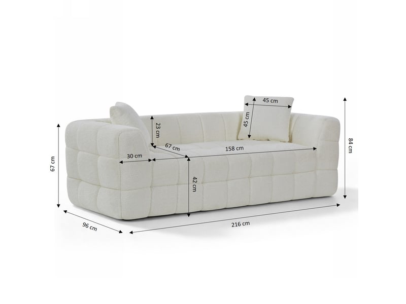  Canapé droit compressé jupa 3 places tissu bouclette beige  - Conforama C
