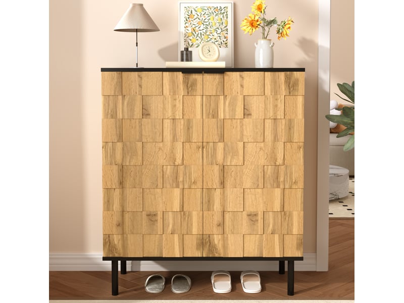  Meuble à chaussures 80x35x91,5 cm, armoire à chaussures avec portes, entrée, effet bois, aggloméré, couleur naturel  - Conforama D
