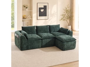 Canapé d'angle compressé réversible fixe <strong>MAISENTIEL</strong> <strong></strong> 3 places Tissu vert foncé