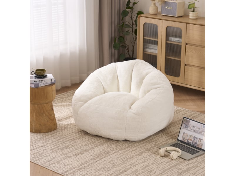 Fauteuil pouf avec mousse à mémoire de forme, dossier enveloppant et base antidérapante en polyester blanc 98 × 98 × 60 cm  - Conforama B