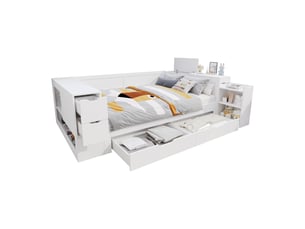 Lit avec rangement 140x200 cm <strong>KORFEE</strong>  <strong></strong> coloris blanc