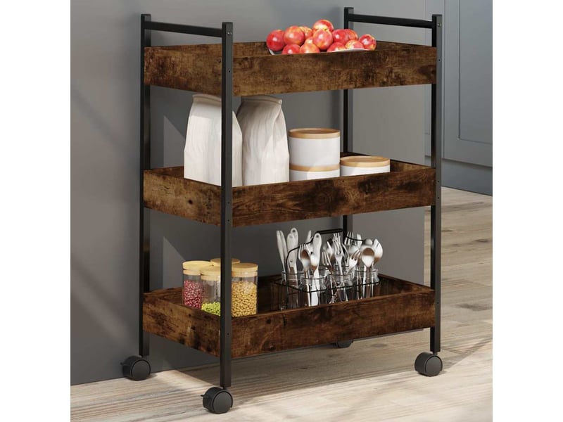  Desserte de cuisine, chariot de rangement chêne fumé 50x30x70 cm bois d'ingénierie  - Conforama B