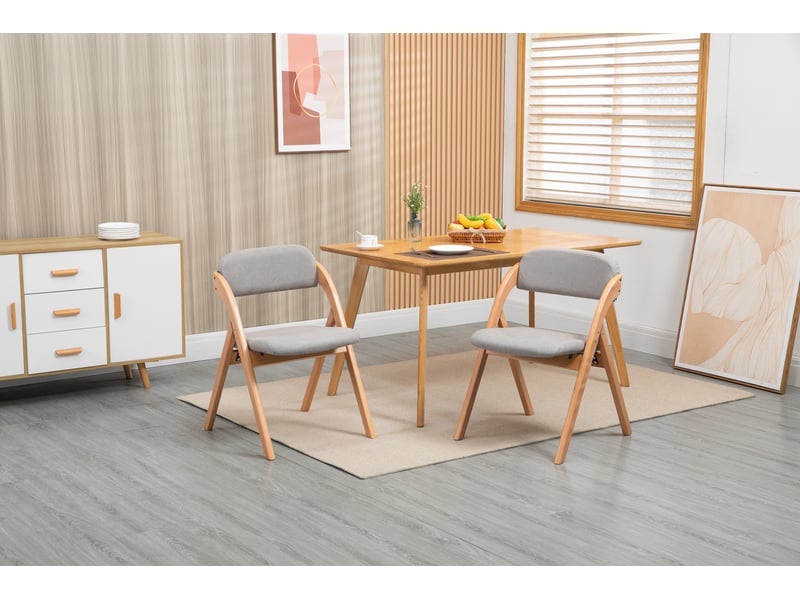 Chaises de salle à manger lot de 2 pliantes - assise rembourrée, housse amovible, bois massif gris - Conforama B