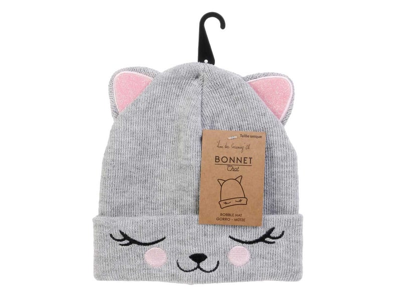  Bonnet enfant chat 21cm gris &amp; rose  - Conforama E