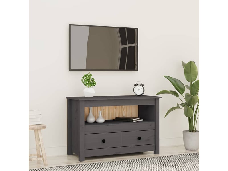  Meuble tv - banc tv - meuble de rangement gris 79x35x52 cm bois de pin massif  - Conforama B