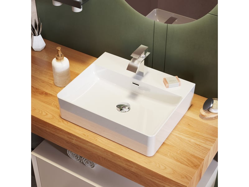 Cecipa max lavabo 50 x 42 cm - lavabo rectangulaire en céramique - avec bonde pop-up - espace de pose - pour pose sur plan et fixation murale - blanc - Conforama B