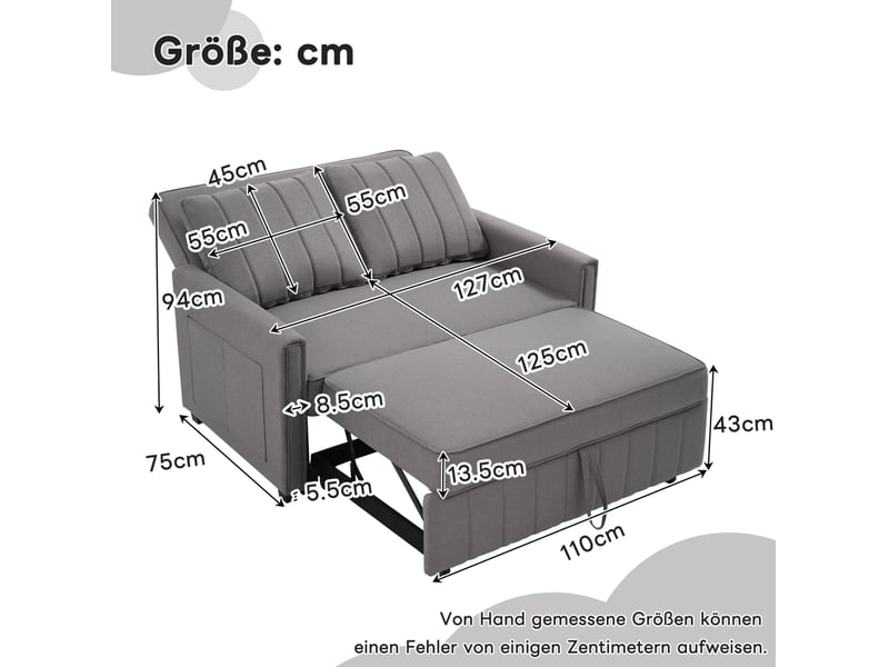  Canapé-lit convertible modenvie 2 places gris antique dossier réglable 127 x 75 x 94 cm  - Conforama C