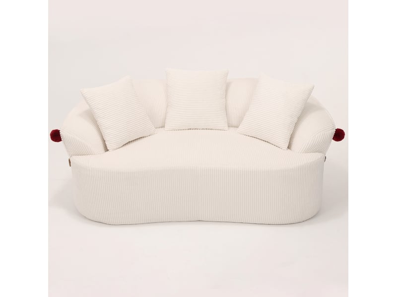 Canapé 2 places incurvé en velours côtelé blanc 163x93x68 cm - Conforama D