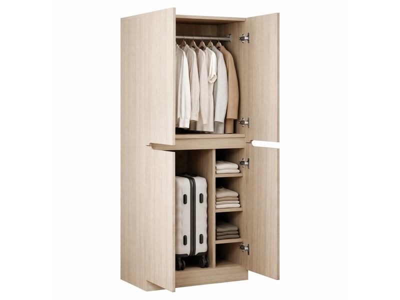  Armoire 2 portes 70 x 40 x 170 cm avec penderie et rangements, bois naturel  - Conforama A