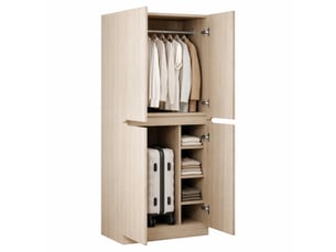 Armoire 2 portes 70 x 40 x 170 cm avec penderie et rangements, bois naturel