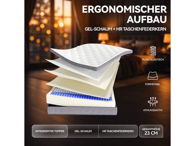  Matelas ressorts ensachés 7 zones mousse confort ergonomique soutien ferme h3 certifié oeko-tex adulte  - Conforama D