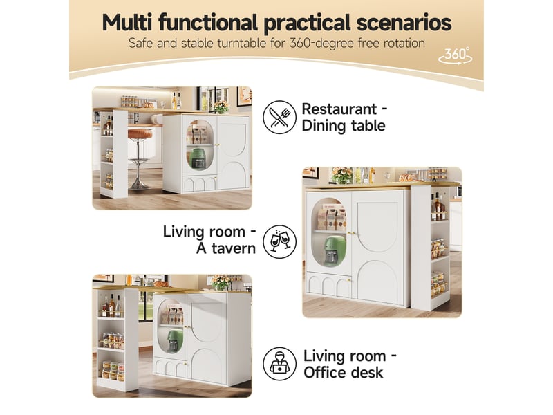  138 x 39 noir table de bar extensible avec rangement, design moderne, structure fonctionnelle pour cuisine et salle à manger  - Conforama E