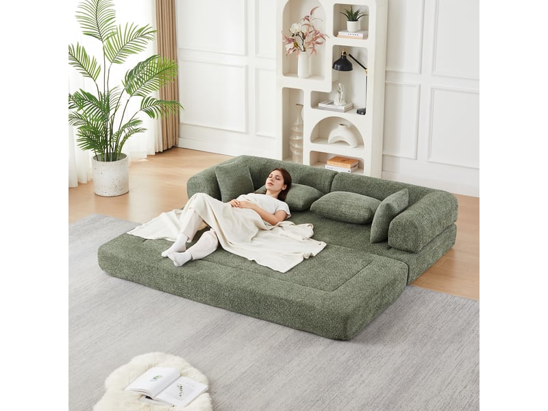  Canapé-lit convertible 2 places,200x95x68cm,canapé modulable 4 en 1 en tissu chenille,dossier réglable,4 coussins inclus,aucun montage requis,vert  - Conforama B