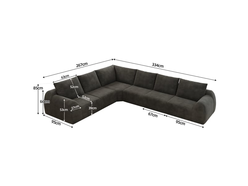  Canapé d'angle fixe 6 places en tissu gris foncé de 334 cm, idéal pour un salon spacieux et convivial  - Conforama C