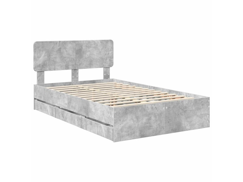  Lit double- lit adulte -  cadre de lit gris béton 135 x 190 cm bois d’ingénierie  - Conforama C