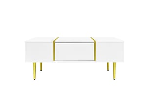 Table basse contemporaine blanc brillant - 100x50x40 cm, 2 tiroirs, design épuré