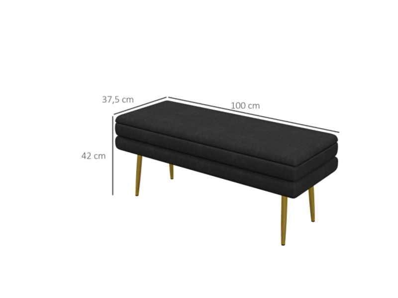  Banc coffre noir effet velours, rembourré, pieds en acier, 79,5x37,5x43 cm, salon et chambre  - Conforama C