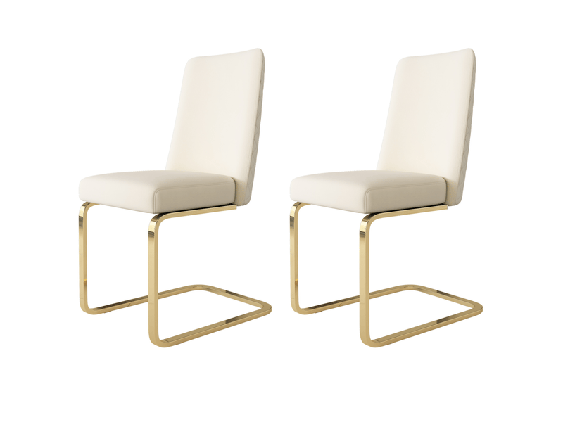  Lot de 2 chaises de salle à manger,avec pieds métalliques dorés,velours,beige  - Conforama A