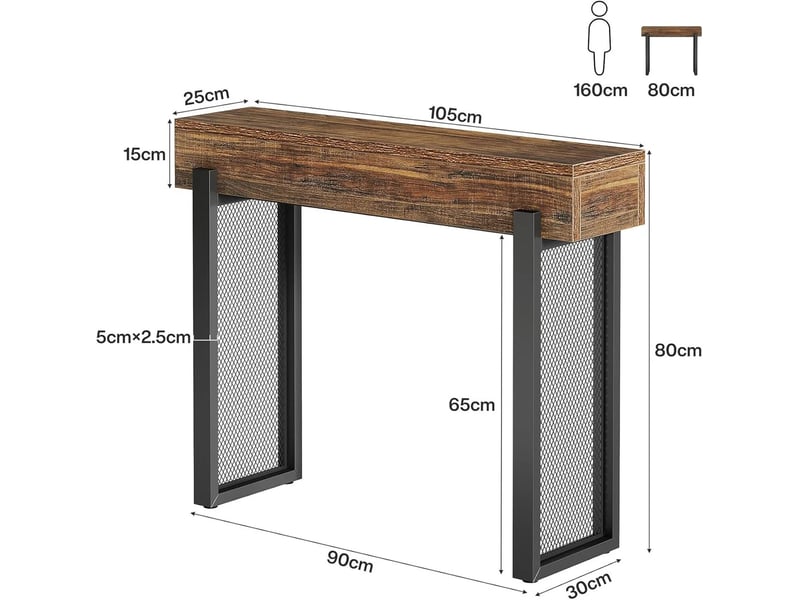  Console avec rangement en mdf et métal marron rustique et noir 105x30x80 cm  - Conforama C