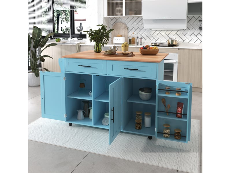  Desserte 129x46x91,5 cm avec plateau rabattable, mdf, bleu  - Conforama B