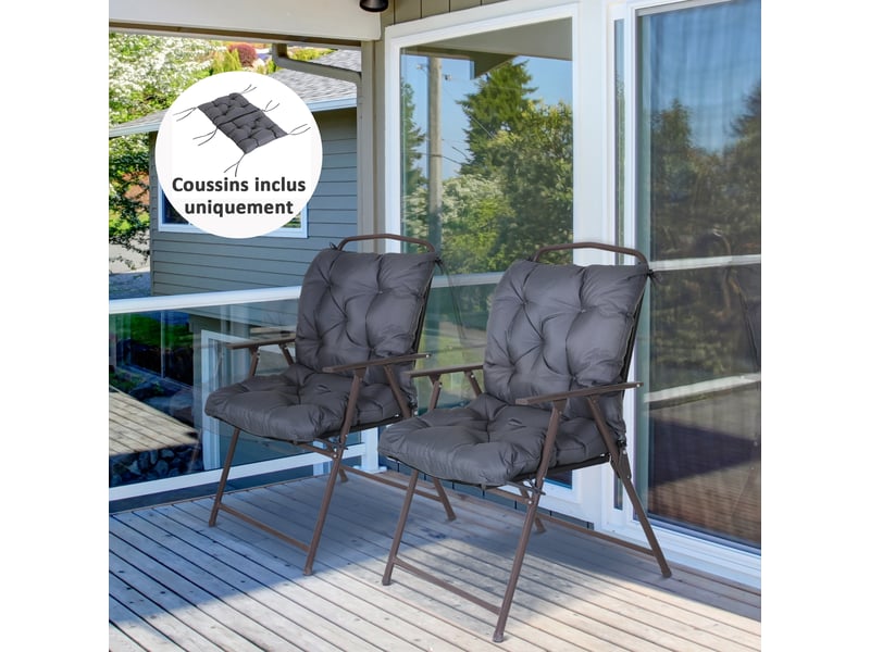  Lot de 2 coussins de chaise d'extérieur, galette de chaise avec attaches, coussins de jardin pour terrasse ou balcon, 98 x 50 x 8 cm, gris  - Conforama C