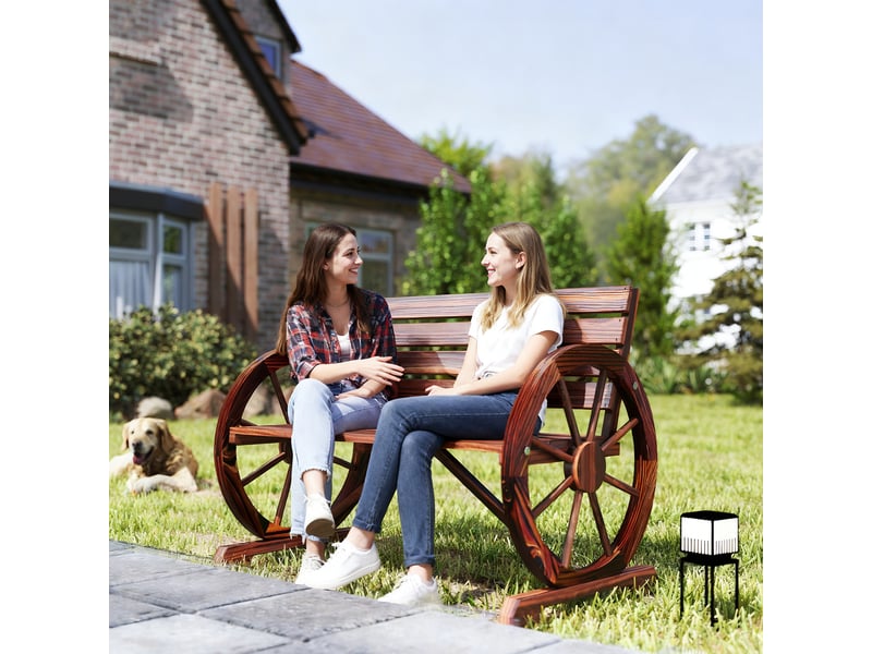  Banc jardin bois, accoudoirs roue, rustique, max 240 kg, 2 places, patioterrasse, 105,5x56x79 cm, carbonisé.  - Conforama C