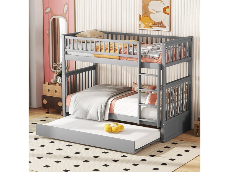 Lit superposé enfant avec lit gigogne, 90 x 200 cm, séparable en deux lits, pin et mdf, gris - Conforama D