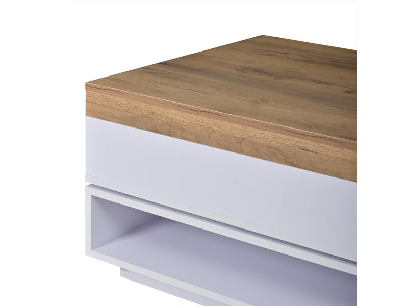 Table basse carrée plateau pivotant à 360° led rangement salon mdf 65×65×40 cm blanc chêne - Conforama D