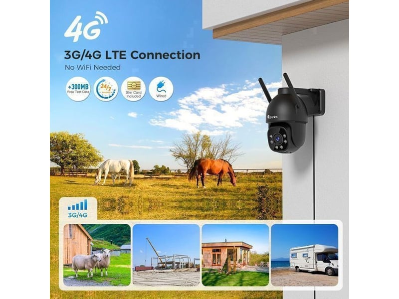  Caméra de surveillance ptz 1080p 4g lte ip66 vision nocturne couleur 360° deux antennes  - Conforama E