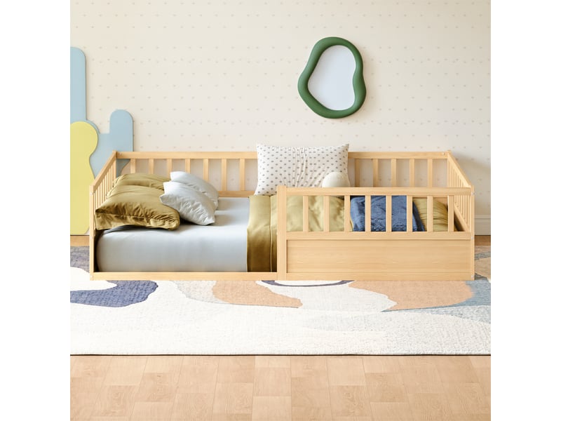  Lit enfant montessori - 140x200 cm - barrières de sécurité - pin massif - bois naturel BUYDEEMEUS - Conforama B