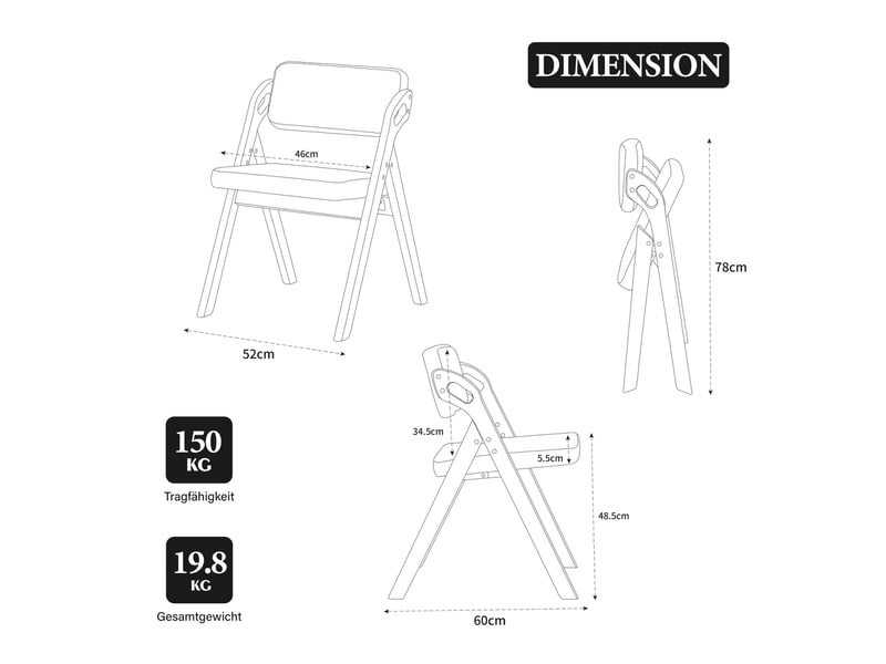  Chaises de salle à manger pliantes lot de 2 avec assise rembourrée et dossier épais en bois et lin beige  - Conforama C